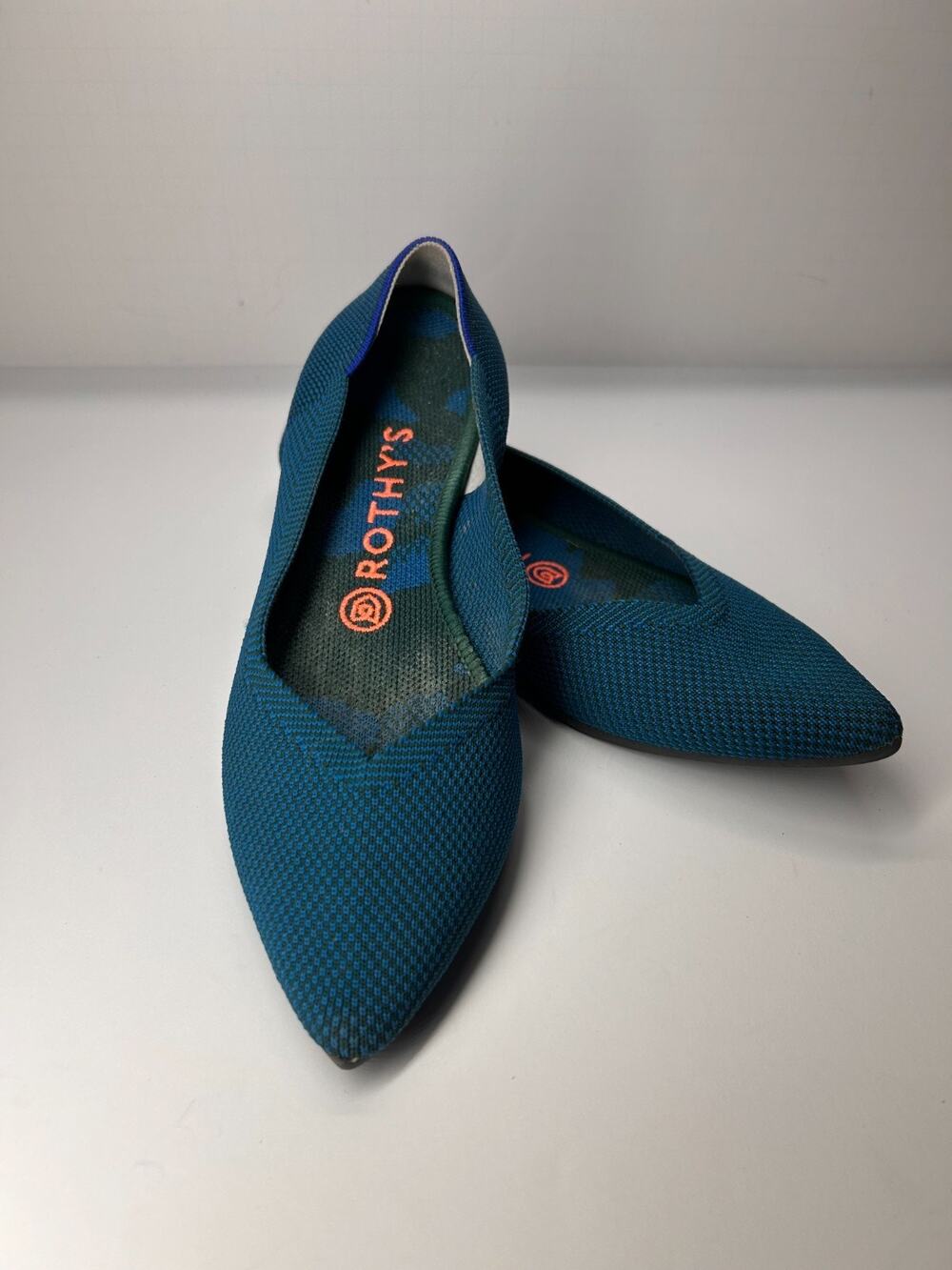 Rothy's The Point Deep Teal Camo Insole Slip On Women's Flats Size W8 Pre-Owned